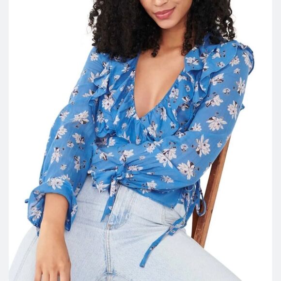 Free People Amanda Ruffle Top in Cool Combo - Picture 4 of 13